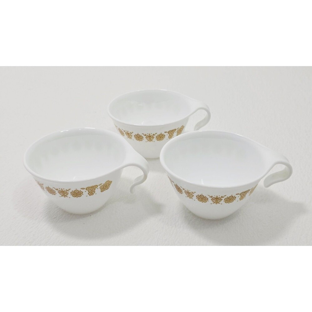 Vintage Corelle BUTTERFLY GOLD Coffee Tea Cups Hook Handles 3 cups